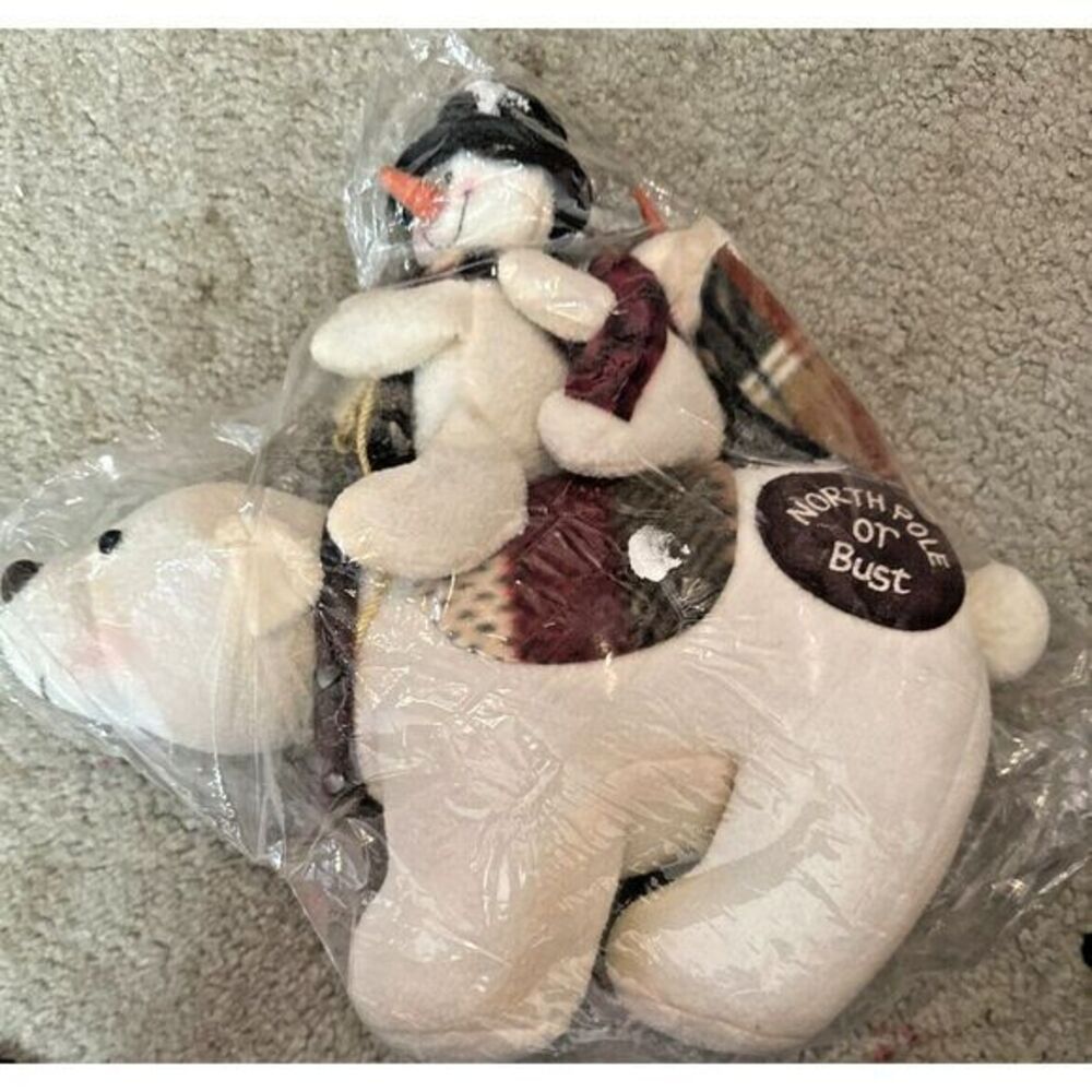 Vintage WinterMagic Holiday Winter Christmas Polar‎ Bear Snowman Plush Toy